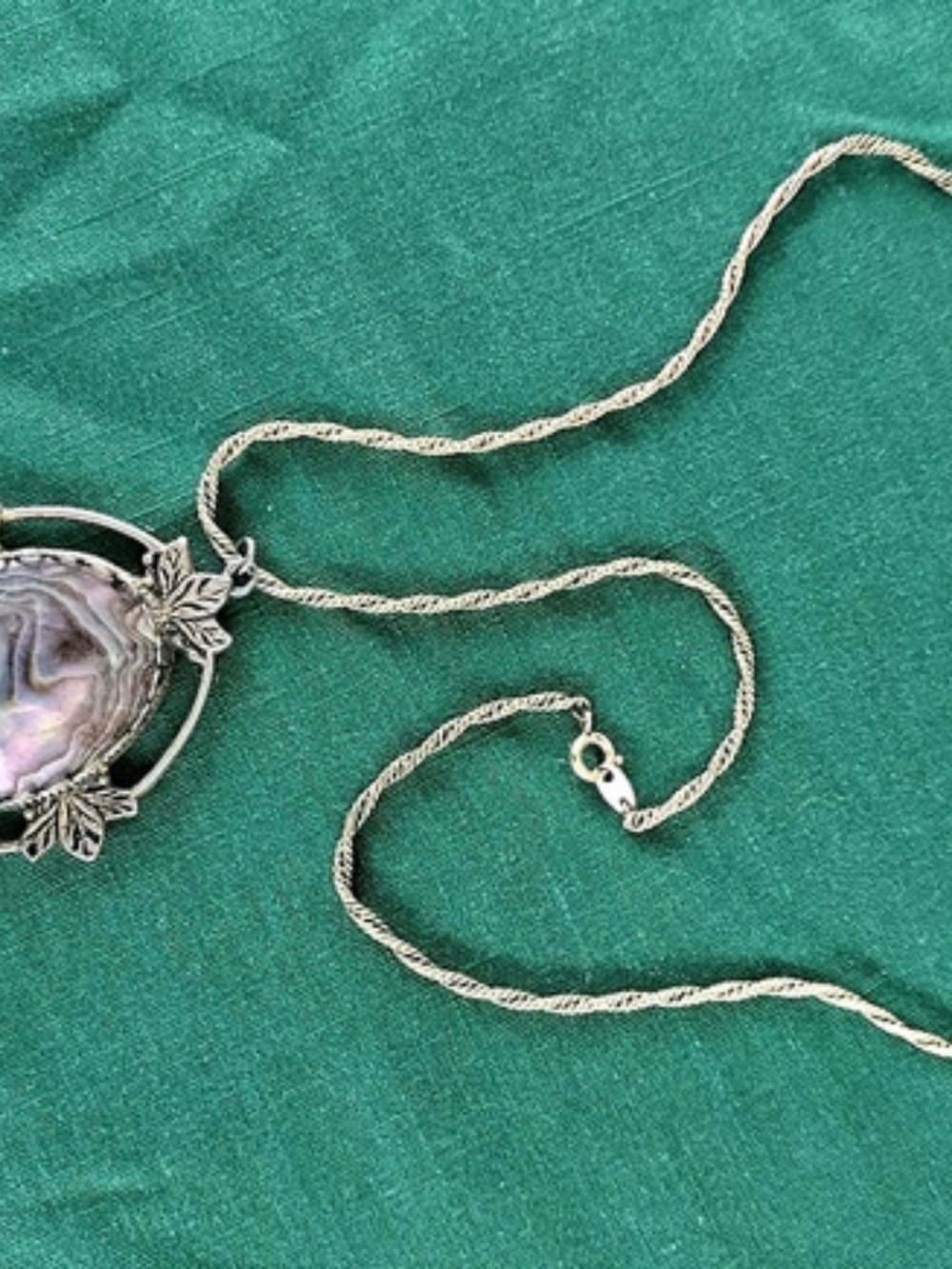 Abalone Shell GOLD TONE FRAMED Pendant Necklace 14kt GF 22" Native Southwestern